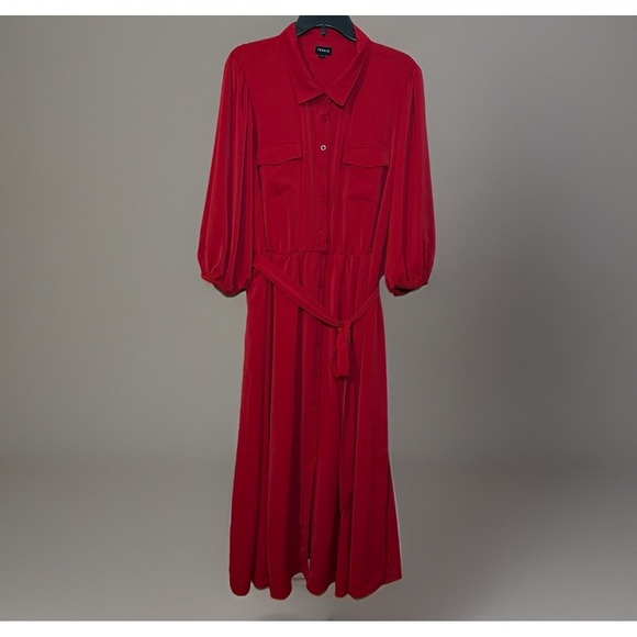 torrid Dresses & Skirts - TORRID Red Tea Length Studio Refined Woven Button-Down Dress 3 3X 22-24 Pockets